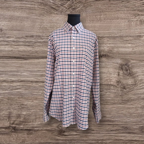 L.L. Bean Men's Slightly Fitted  Plaid Shirt - Blue and Pink Size MED TALL - Picture 1 of 7